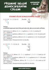 Učební karta matematiky s přehledem učiva 4. třídy základní školy