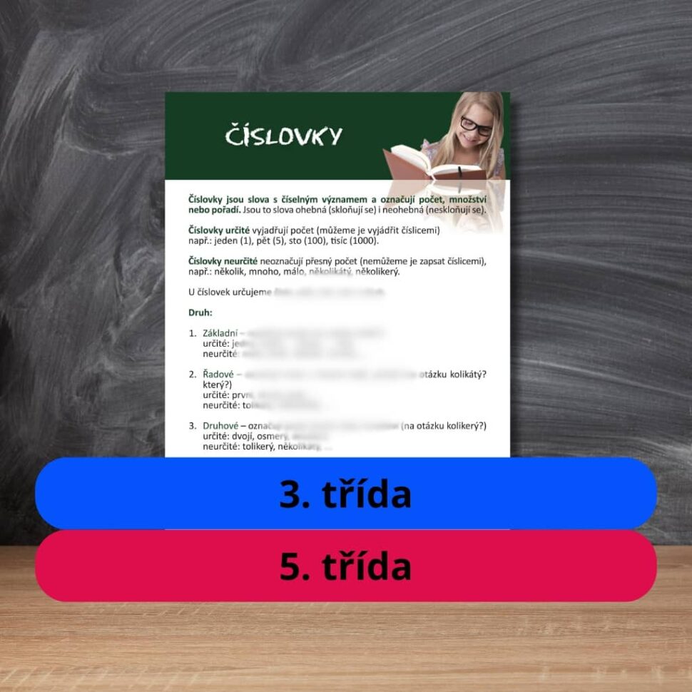 Karta s učivem číslovky
