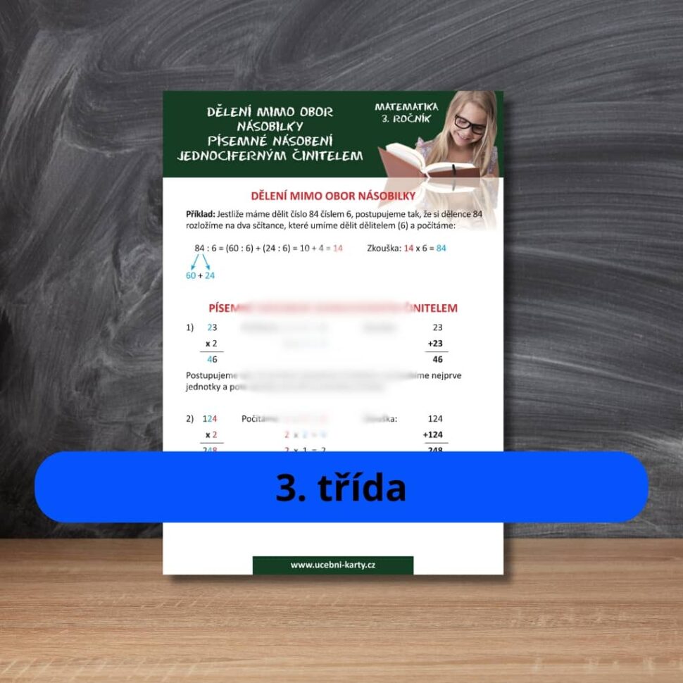 Karta s učivem dělení mimo obor násobilky