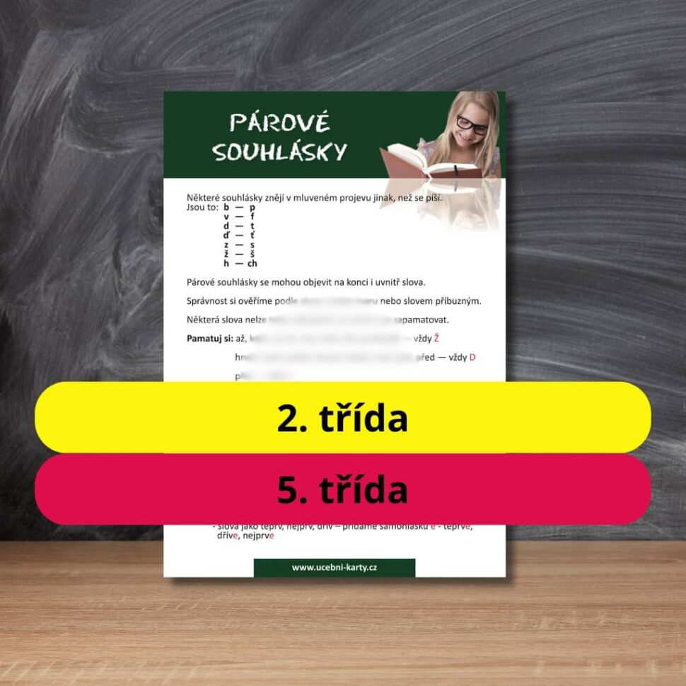 Karta s učivem párové souhlásky