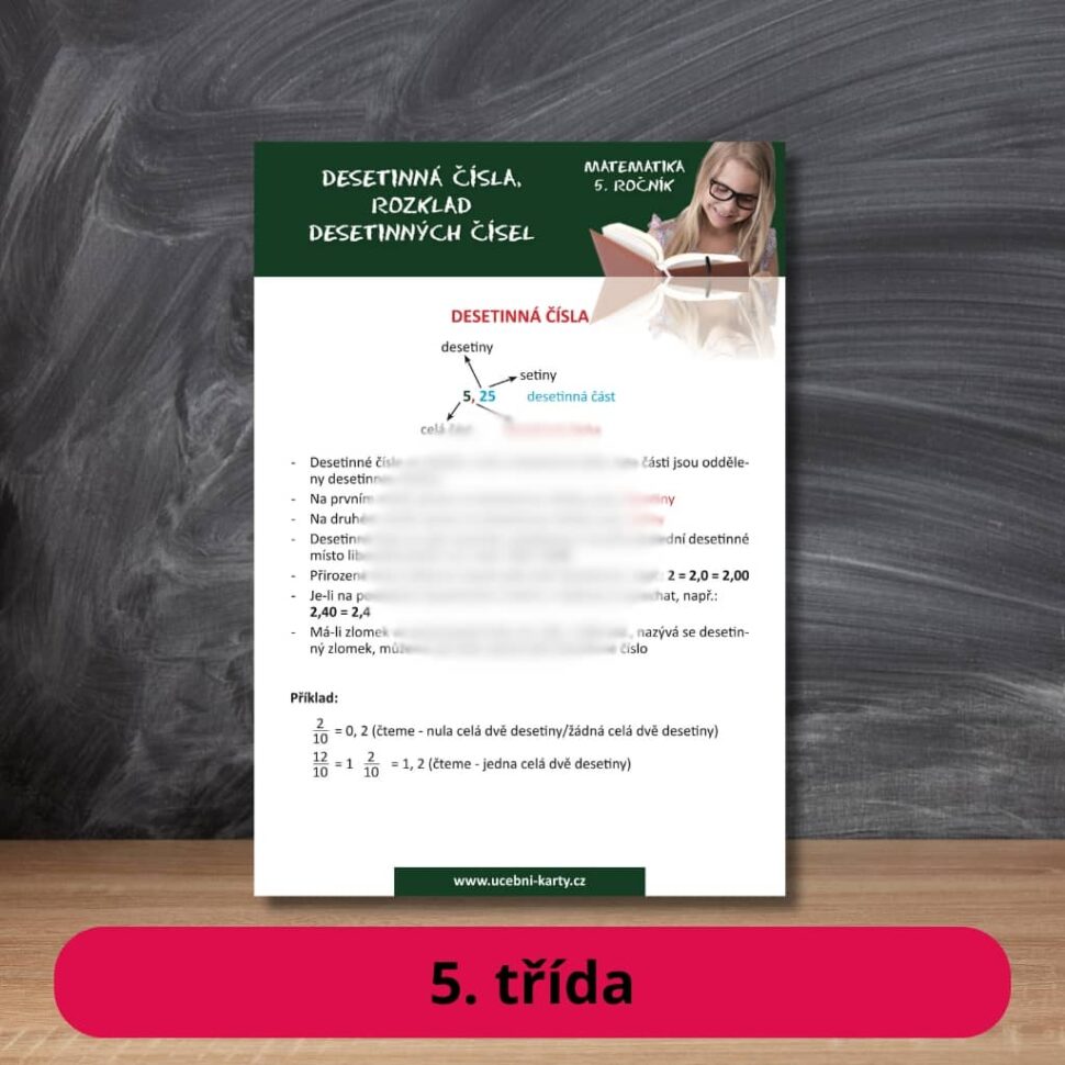 Karta s učivem převod zlomku na desetinné číslo