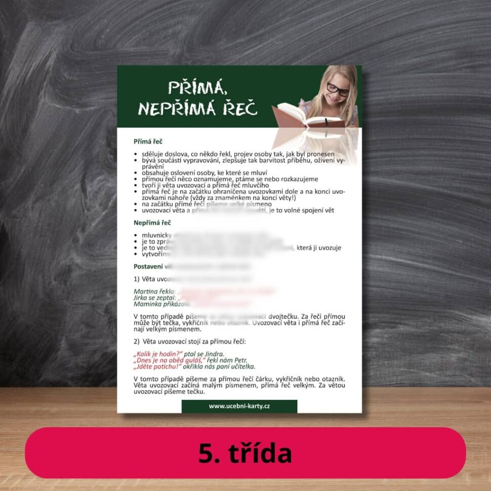 Karta s učivem přímá, nepřímá řeč