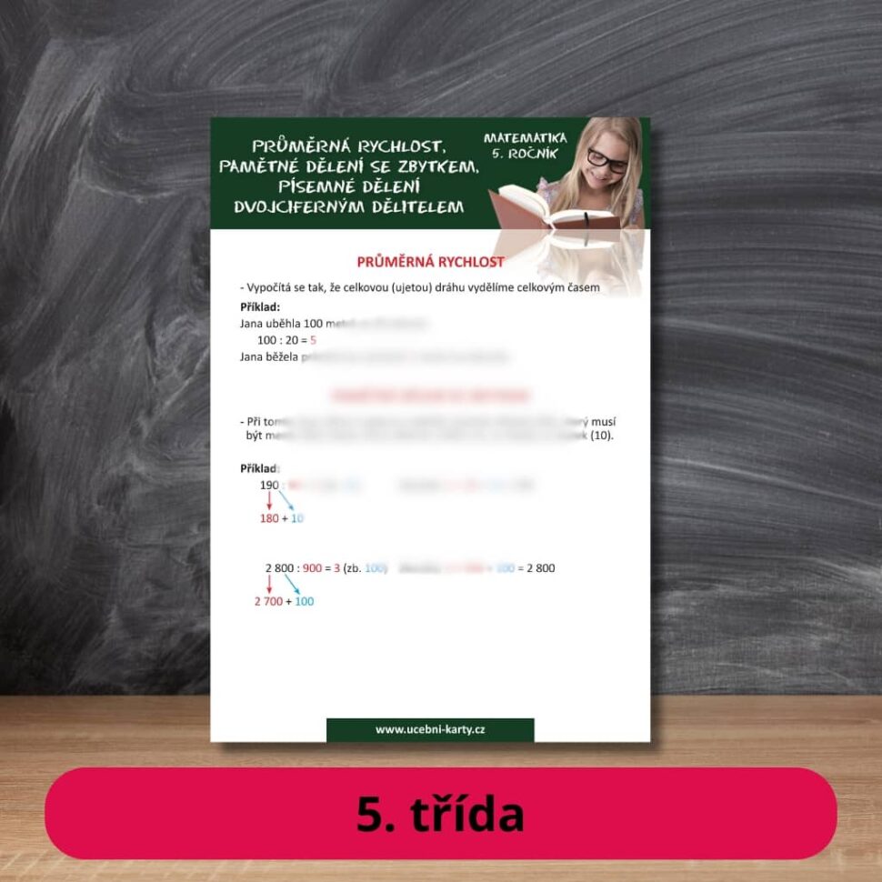 Karta s učivem průměrná rychlost