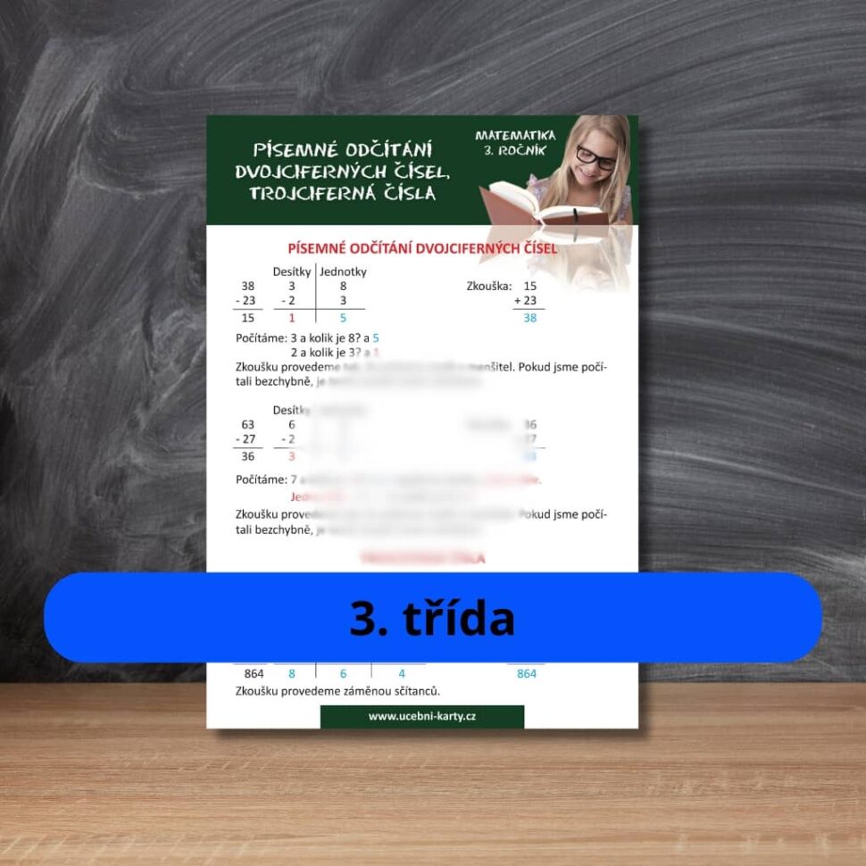 Karta s učivem trojciferná čísla