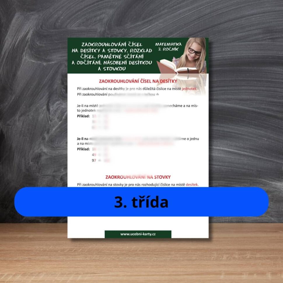 Karta s učivem zaokrouhlování na desítky